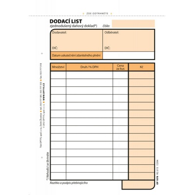 Dodací list A6 SP Optys