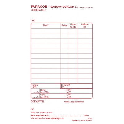 Paragon daňový doklad obyčejný ET010
