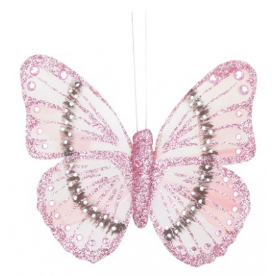Motýl na klipu 12 cm, růžový