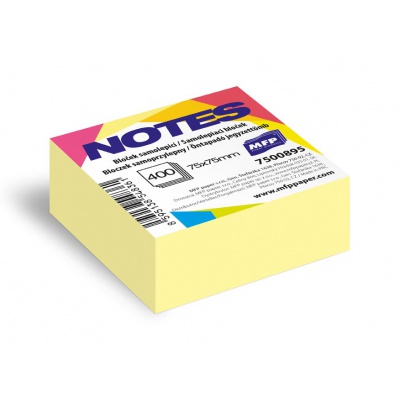 Lepící bloček 75x75 žlutý, 400 listů