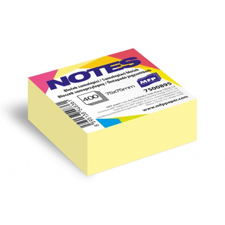 Lepící bloček 75x75 žlutý, 400 listů