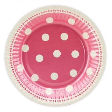 Papírový talíř 18cm puntíky růžové, 6ks