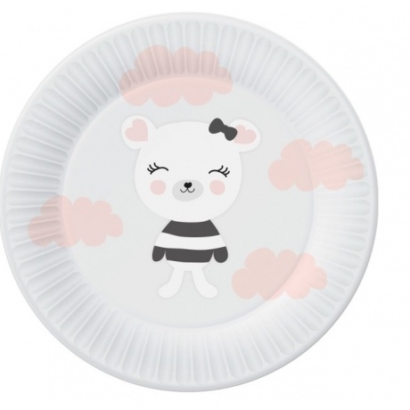 Papírový talíř 18cm Medvídek s mašlí, 6ks
