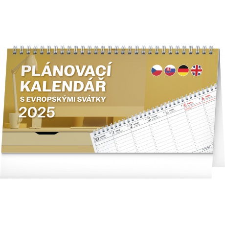 Kalendář 2025 stolní Plánovací s evropskými svátky