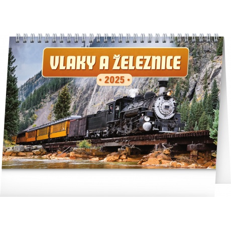 Kalendář 2025 stolní Vlaky a železnice