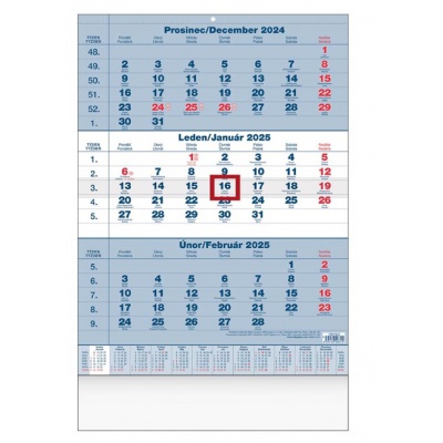 Nástěnný kalendář 3měsíční modrý 2025