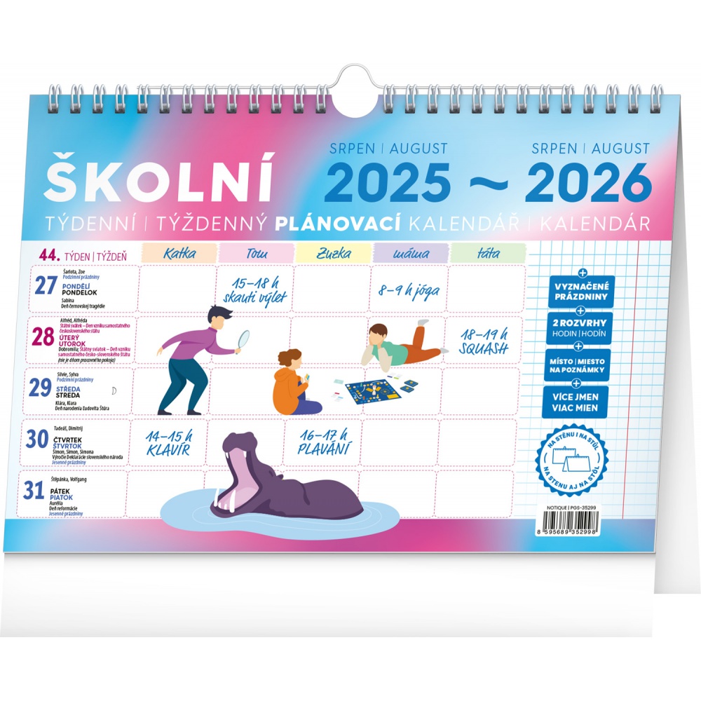 Školní plánovací kalendář s háčkem 2026 Školní plánovací kalendář s háčkem 2026