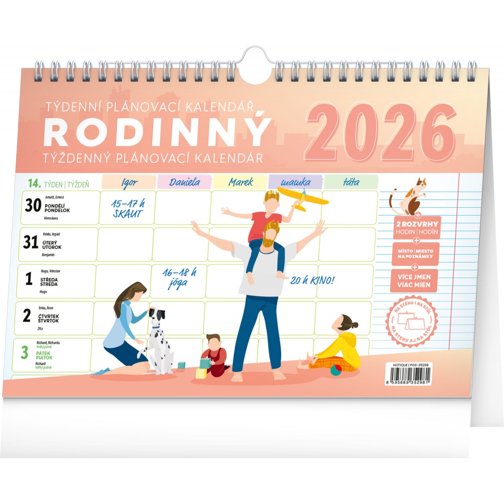 Týdenní rodinný plánovací kalendář s háčkem 2026 Týdenní rodinný plánovací kalendář s háčkem 2026