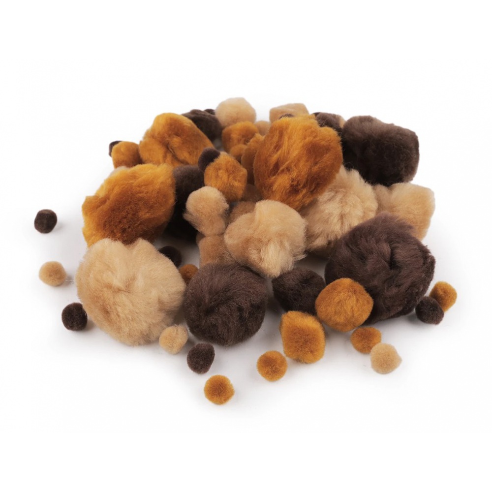 Bambulky dekorační pom pom hnědobéžový mix Bambulky dekorační pom pom hnědobéžový mix