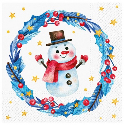 Ubrousky 3 vrstvé 33x33cm vánoční Sněhulák, 20ks