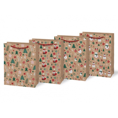 Taška dárková M LUX kraftová vánoční V9