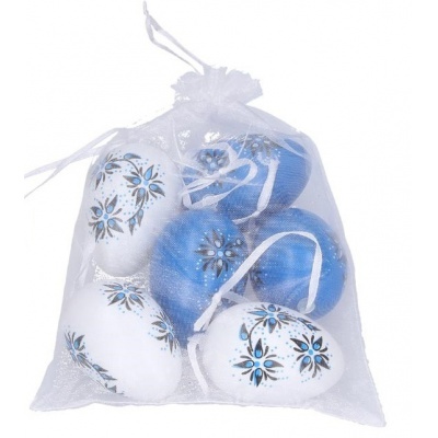Vajíčka 6cm na zavěšení modrobílé, 6ks